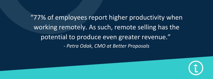 “77% of employees report higher productivity when working remotely. As such, remote selling has the potential to produce even greater revenue.” - Petra Odak, CMO at Better Proposals